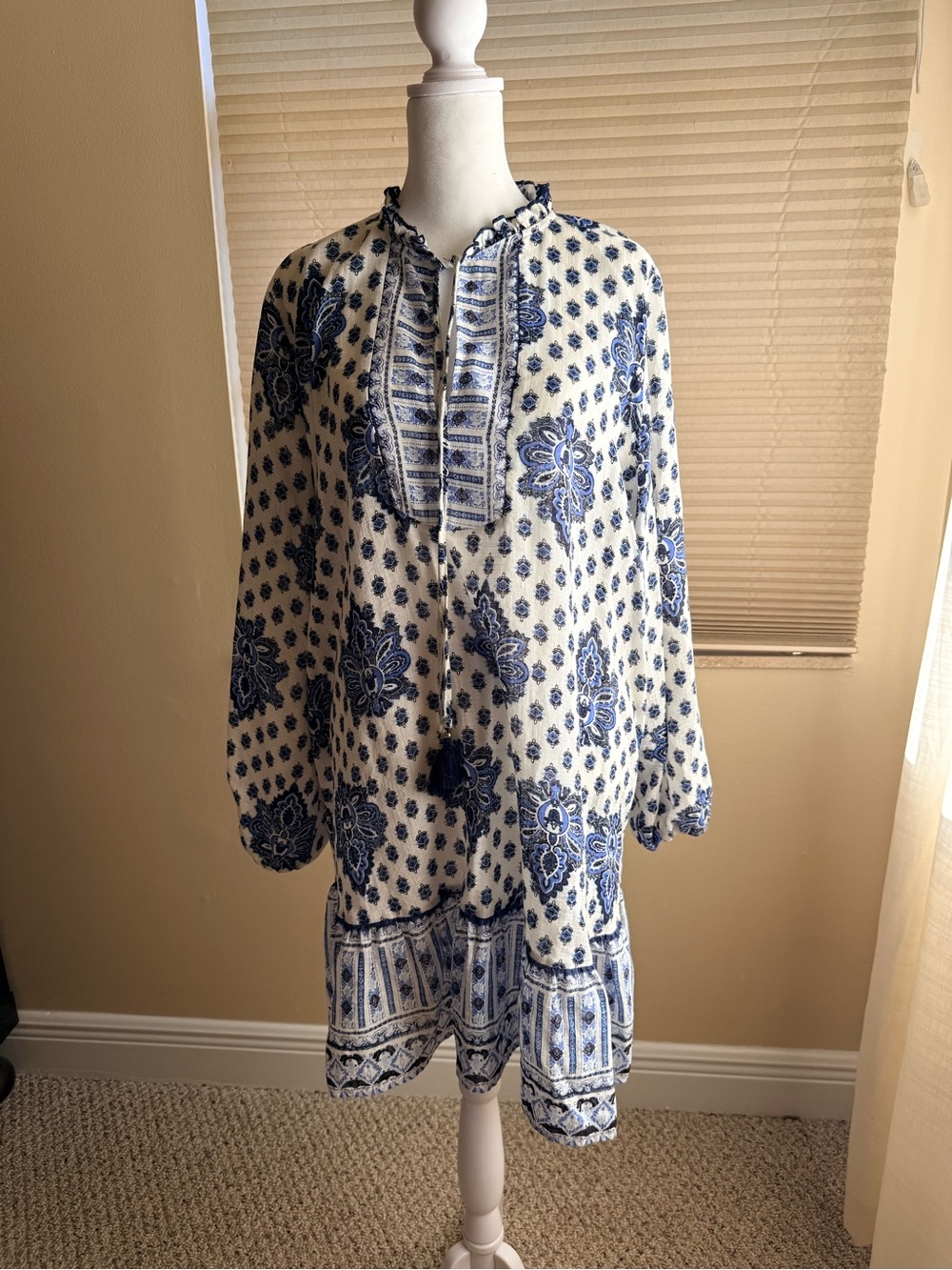 Zara Blue and White Tunic Mini Dress L